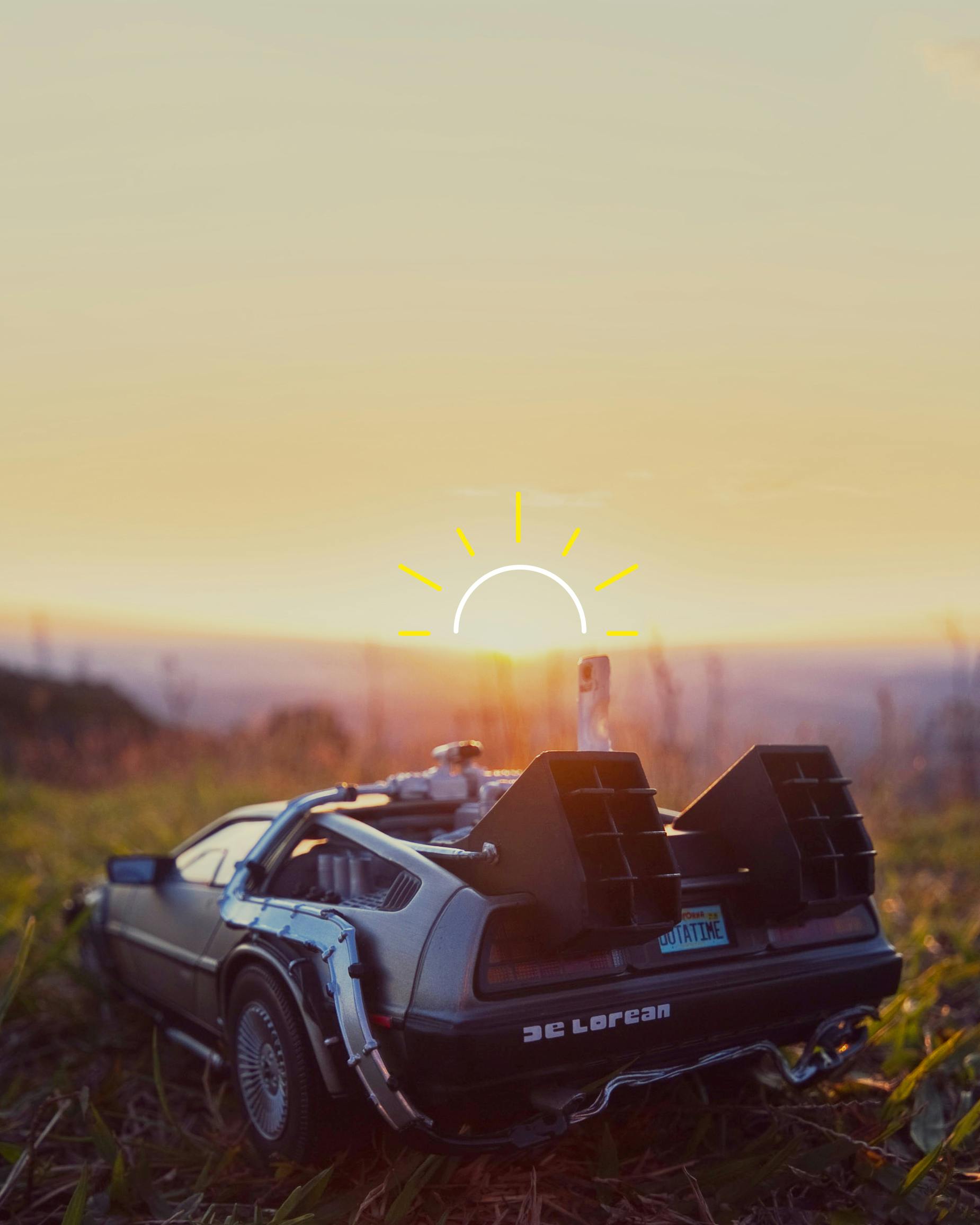 Sydney Financial Adviser - Sydney Financial Planner and Brisbane Financial Planner - Brisbane Financial Planning Page Featured Image showing a Back to the Future DeLorean on a sunsetting background